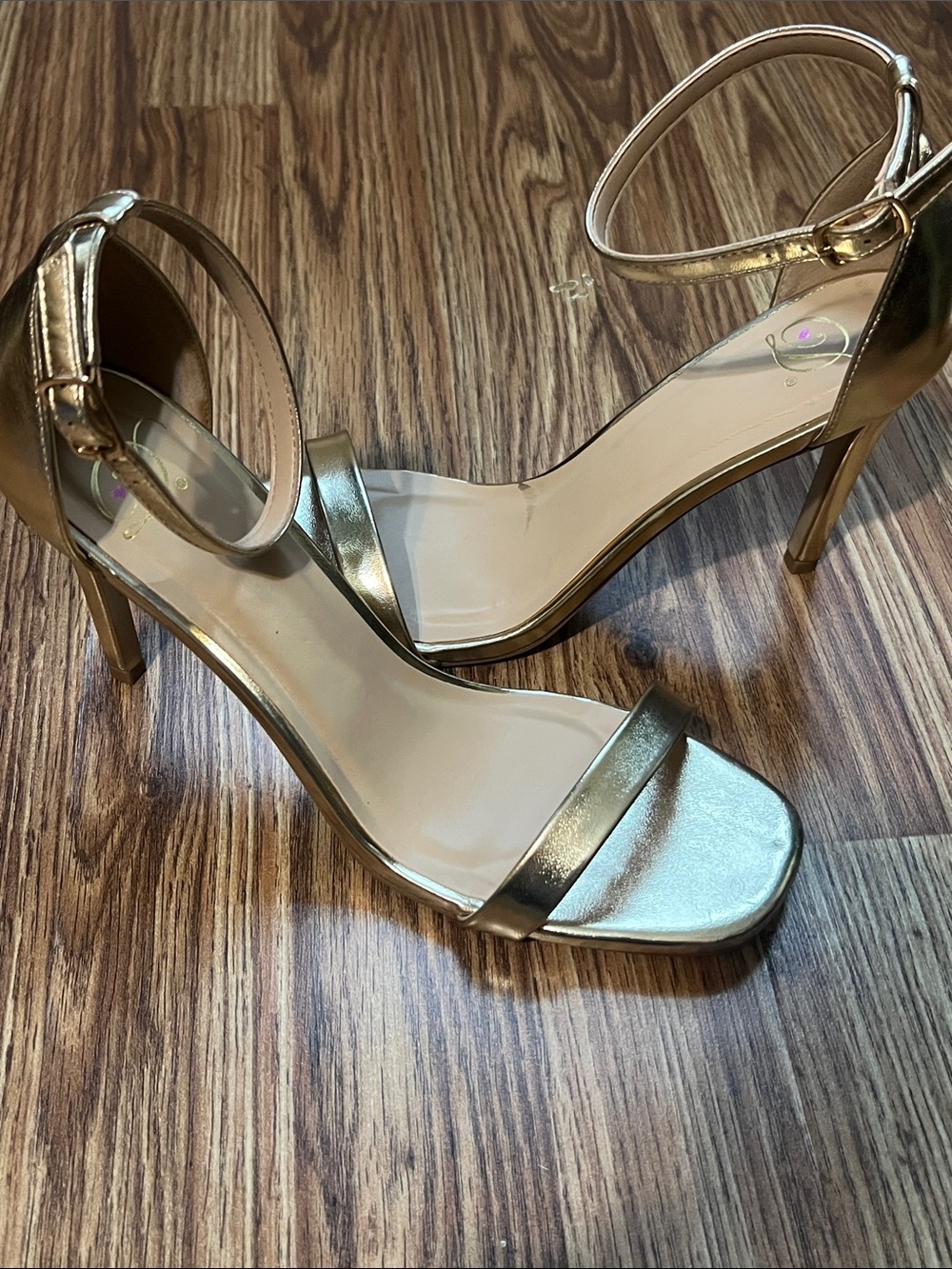 Delicious Metallic Gold Ankle-Strap Stiletto Sandals - Picture 4 of 5